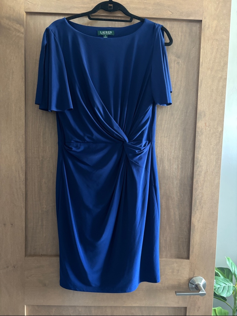 Lauren Ralph Lauren Navy Blue Twist-Front Wedding Guest Dress